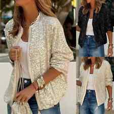 Damen Pailletten Blazer Mantel Freizeitjacke Herbstjacke Party Jacke Clubwear
