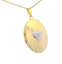 Kette / Halskette mit Medaillon 333 Gelbgold mit Weißgold-Herz und Diamant