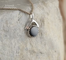 Kleiner Anhänger 835 Silber schwarzer Stein Onyx Vintage Second Hand Schmuck