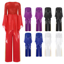 DE ranrann Damen Giltzer Pailletten Tanzkleid Langarm+Weites Bein Hose Tanzhose 