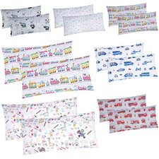 2er Set 40x80cm Kissenbezüge für Kinder Baumwolle Polizei Feuerwehr Bagger Katze