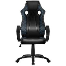 Gaming Stuhl, Bürostuhl ergonomisch Kunstleder Bezug Blau Schwarz G62o.S.