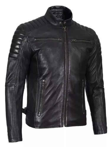 Herren schwarz lederjacke echt - schwarz,