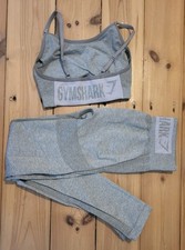 GYMSHARK SET OF 2, Leggings + Sport BH Grün Grau melliert Gr. S