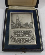 Ehrengabe der Stadt Schwabach Plakette in Schachtel  Originaletui Ehrenpreis