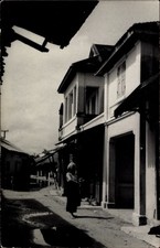 Foto Ak Bangkok, Thailand?, Straßenpartie, Haus, Anwohner - 4068213