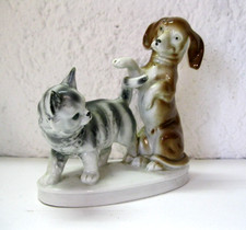 Porzellanfigur Katze und Dackel Erphila Nr. 8659 Hund und Katz 1920er Jahre 13,5