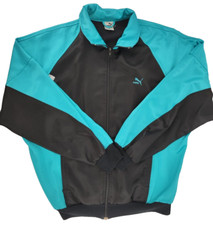 Vintage Puma Trainingsjacke Größe 9 XL Schwarz Türkis 90er Wellkey Track Jacket