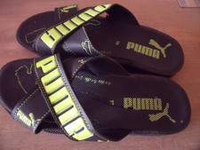 PUMA Badelatschen, Badeschuhe, schwarz, neongelber Schriftzug,  Gr. 43
