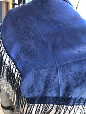 Seidentuch Dirndl Trachten Tuch 73 x 73cm blau reine Seide mit Fransen