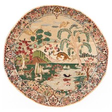 Tabriz Ø:93 cm Handgeknüpfter Perserteppich Orient Wolle Carpet Rug Beige Rund