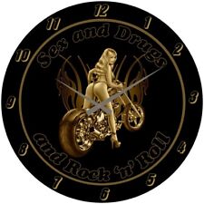 Mega Wanduhr " Bikeruhr Sex an Drugs and Rock`n Roll " verschiedene Größen