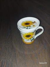 Wunderschöne Teetasse Sonnenblume/ Schmetterling mit Deckel von Jameson & Tailor