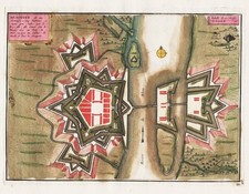 Huningue Haut-Rhin gravure map Karte Kupferstich de Fer Mortier 1700