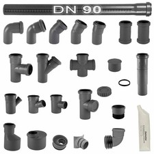 DN 90 HT Rohr Abwasserrohr Abflussrohr Bogen Muffe Abzweig Stopfen Winkel DN90