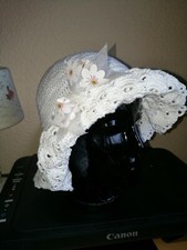 Häkel Mütze Sommer Hut für Damen Handarbeit gehäkelt Gr 52/ 54 cm weiß Neu 