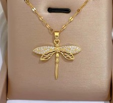 Halskette Libelle  Kristallsteine Glück Freude Leichtigkeit Kristallsteine gold