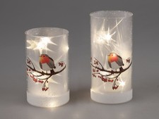 Formano Deko Licht aus Glas mit LED-Licht + Timer, Wintervogel mit Spezialfolie