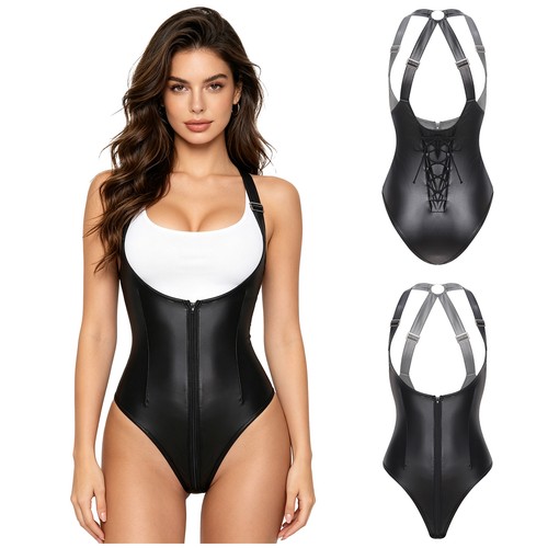 Damen wet look leder body - damen, wet-look