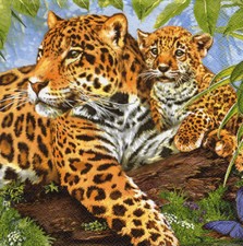 3 Servietten ~ Exotische Tiere, Leopard mit Cubs, Dschungel ~ 33x33