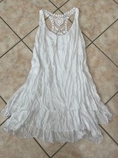 Italy Sommer Kleid S/M 38 Weiß Crinkle Häkelstrick Urlaub Strand Lagenlook