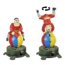 Spardose mechanisch Eisenguss Clown auf Kugel antik Vintage Geschenk Eycatcher