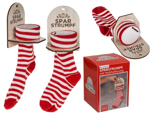 Sparstrumpf mit holzhalterung - sparstrumpf,