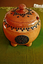 Jugendstil Keramik-Bowle mit De., R. Merkelbach, braun, Salzglasur, Paul Waynand