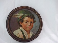 Ölbild, Portrait, rund, nach Defregger, Almhirte, Hüterbub, Geißenpeter, 1907