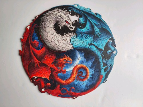 Drache yin yang - a3, holzpuzzle