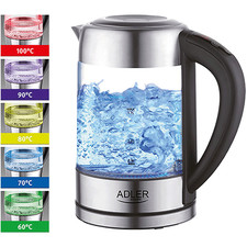 Adler AD 1247 Wasserkocher aus Edelstahl und Glas, 1,7L, 2200 W, digitaler  ...