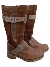 Tamaris Damen Stiefel Gr. 39 Braun Leder Casual Biker Boots