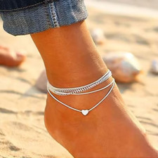 Fußkettchen Silber zwei Teilig Damen Fußkette Fußschmuck Mode Kette