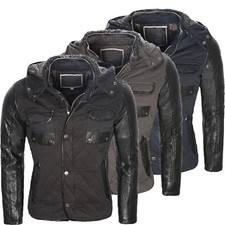 Herren Jacke Kapuze Winterjacke Kunstleder Ärmel gefüttert warm Outdoor H-063