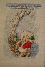 Stickvorlage, Kreuzstich, " kleiner Eskimo auf Schlittenfahrt    "  