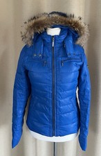 Frieda & Freddies Winter Daunen Jacke blau mit Kapuze und echt Pelz Größe 36