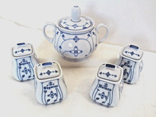 Zuckerdose + 4.  Vorratsdosen Indischblau Strohblume Vintage Deckeldose 5. tlg.