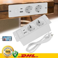 2 Fach Tischsteckdose Einbausteckdose Versenkbar Steckdose mit 2 USB Küche Büro