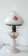 Petroleum Lampe Tischlampe mit Docht Milchglas  Blumenbemalung 50cm, Jugendstil