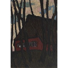 Haus mit Reetdach Ansicht Monogrammist LW Worpswede? um 1910 Öl Pappe pastos