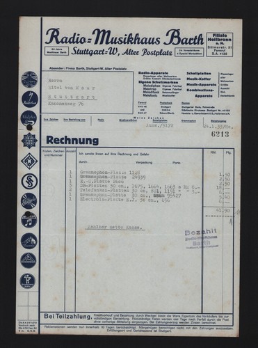 Stuttgart rechnung 1933 - rechnung,