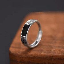 Klassischer Damen-Herrenring Rechtecke Sterling-Silber 925, Schwarz-geschwärzt.