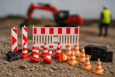 Zubehör für die Baustelle, Kegel, Baken, Pylonen, Absperrungen, Modellbau, RC 3D