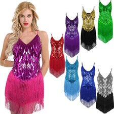 Damen Funkelden Pailletten Kleider Tanzkleid Latein Cha Cha Tango Samba Kleid