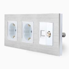 Schuko Steckdose LAN Netzwerk und SAT Dose Wandsteckdose Alurahmen UP LUXUS-TIME