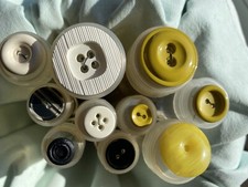 10 Knopfröhrchen Knopfdosen Knöpfe schwarz senfgelb creme weiß Konvolut mode2025