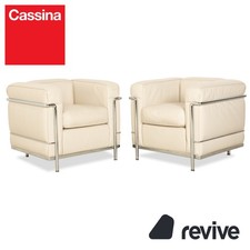 Cassina Le Corbusier LC 2 2x Leder Sessel Creme Eierschale Weiß