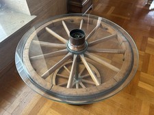 Drehbarer  Wagenrad Tisch mit Glasplatte Durchmesser 70cm | Top Zustand 
