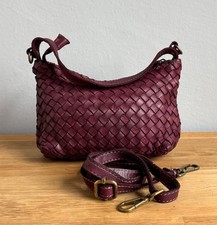 Kleine Tasche Schultertasche Handtasche Leder Bordeaux Damen Italy Flechttasche