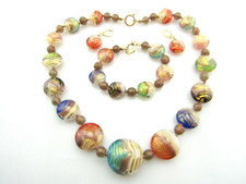 Murano Glassperlen Collier, Armband + Ohrringe, 375 Gold Verschluss, Schmuck Set